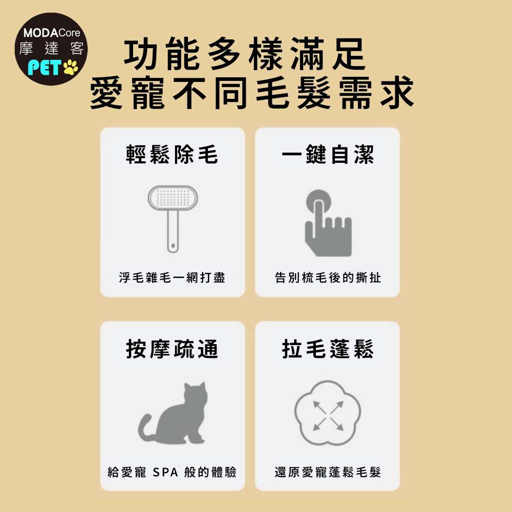 摩達客寵物-多功能按壓式寵物按摩美容圓珠針梳 貓狗適用 寵物梳 浮毛梳 理毛 順毛刷, , large