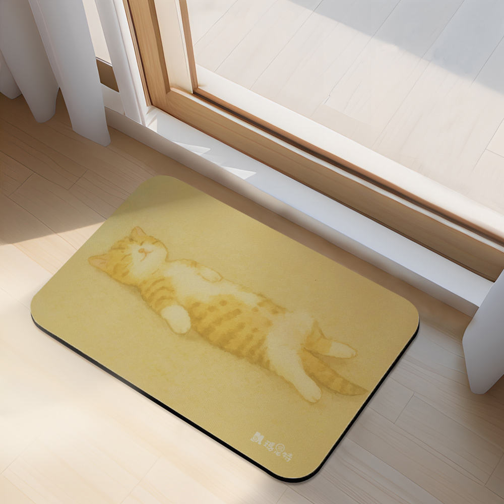 【怪獸】瑪思特 軟式珪藻土吸水地墊 睡癱貓系列 (60x40cm) -秒睡貓, , large