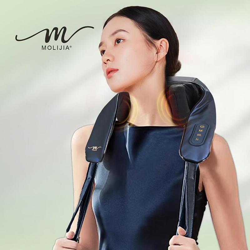 【MOLIJIA 魔力家】M637 無線免手持-充電式肩頸按摩帶-黑曜藍, 黑曜藍, large