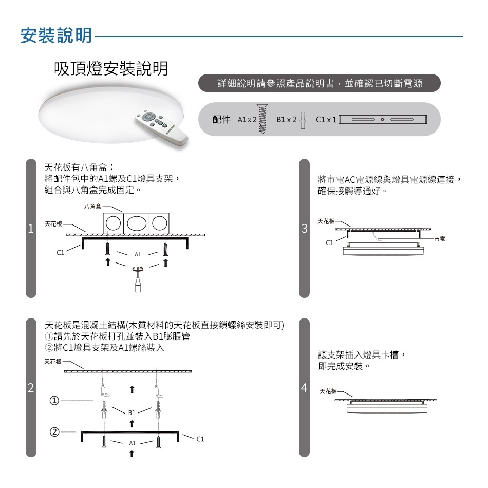 EVERLIGHT "Starry Sky" 30W Dimmable & Color-Tunable LED Ceiling Light with Remote Control (Universal Voltage), , large