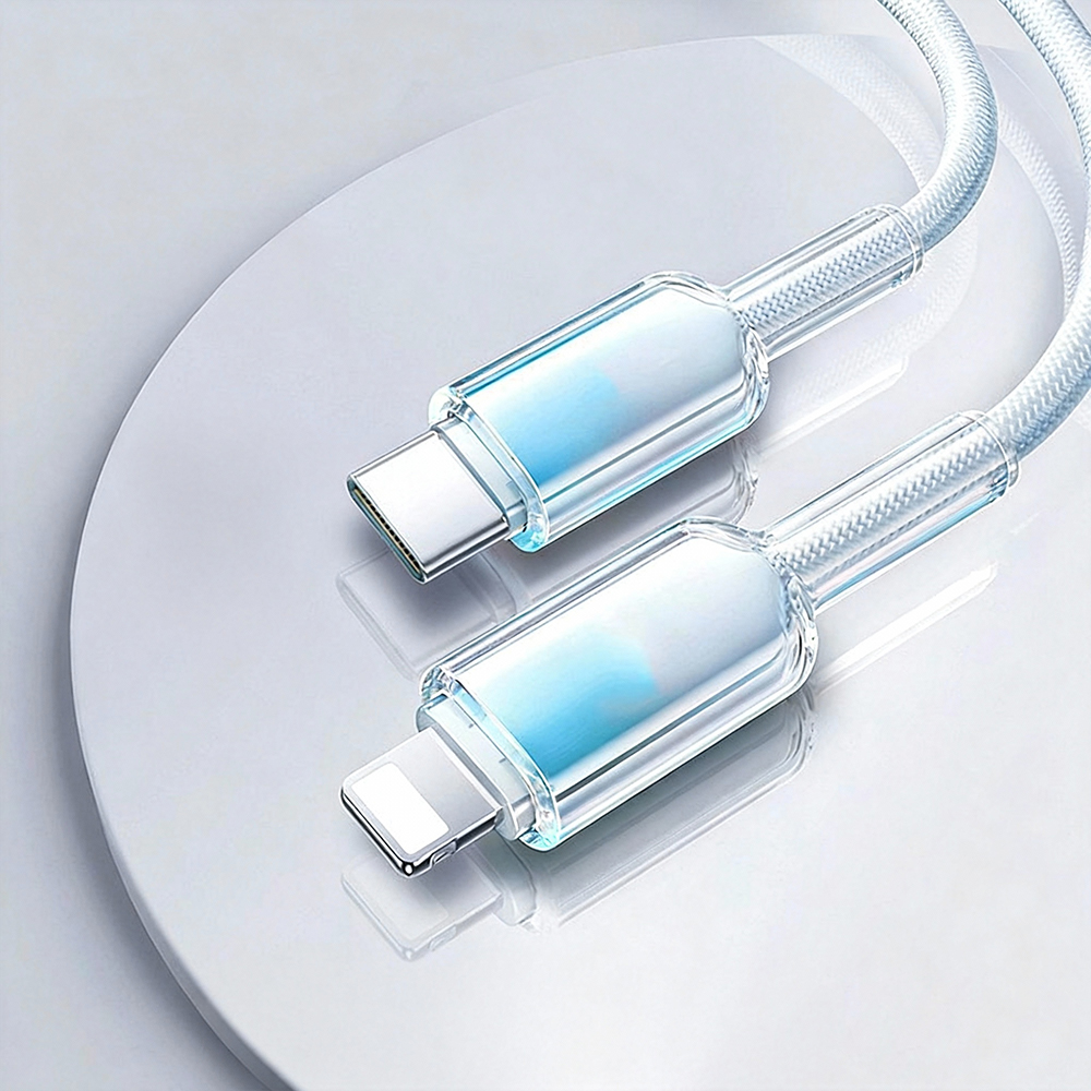 [Lele] PD30W Ice Crystal Head Colorful Braided Fast Charging Cable C to L1.5M Gradient Blue, , large