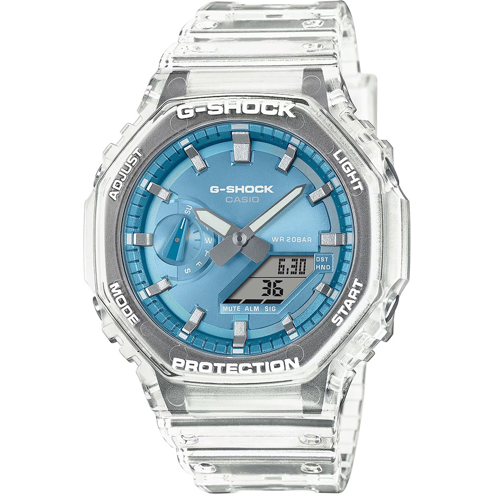 CASIO 卡西歐 G-SHOCK 半透明感 金屬蒸鍍工藝 雙顯電子錶 手錶 GA-2100BM-7A2, , large