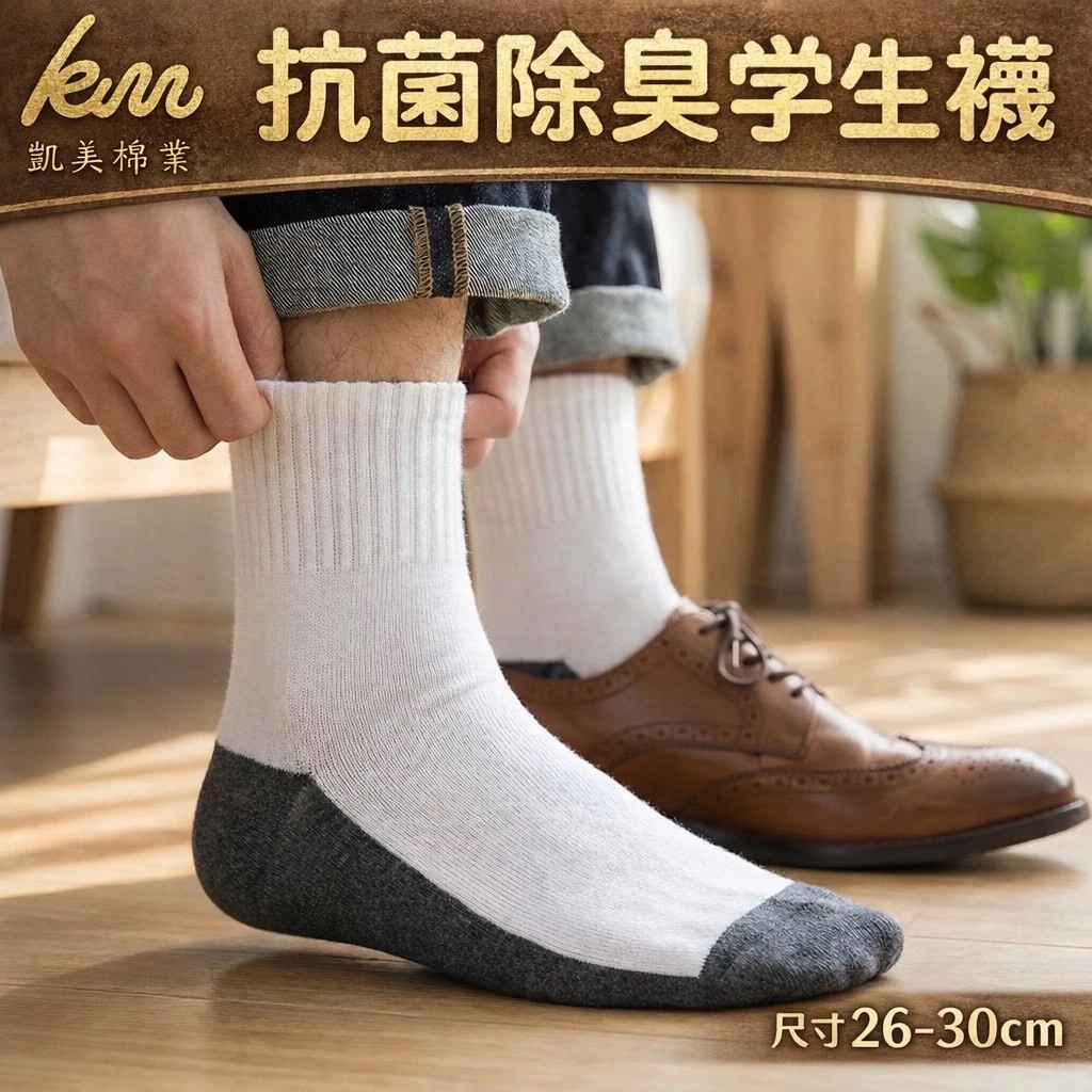 [凱美棉業] 12雙組一打優惠價❗ MIT台灣製 抗菌除臭純棉學生襪, , large