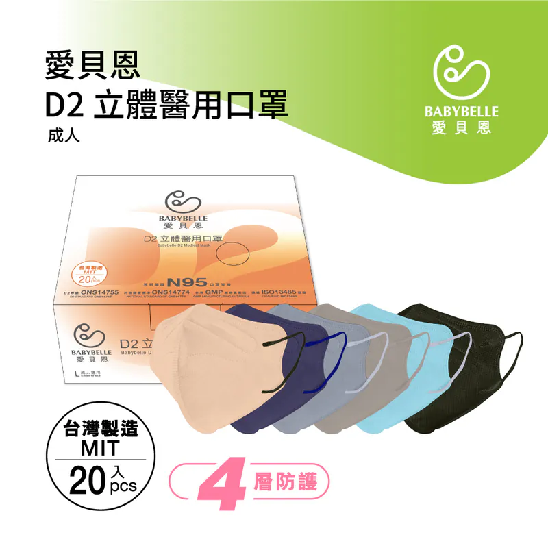 【BABYBELLE 愛貝恩】3D D2 Adult Medical Mask - Vintage Blue, , large
