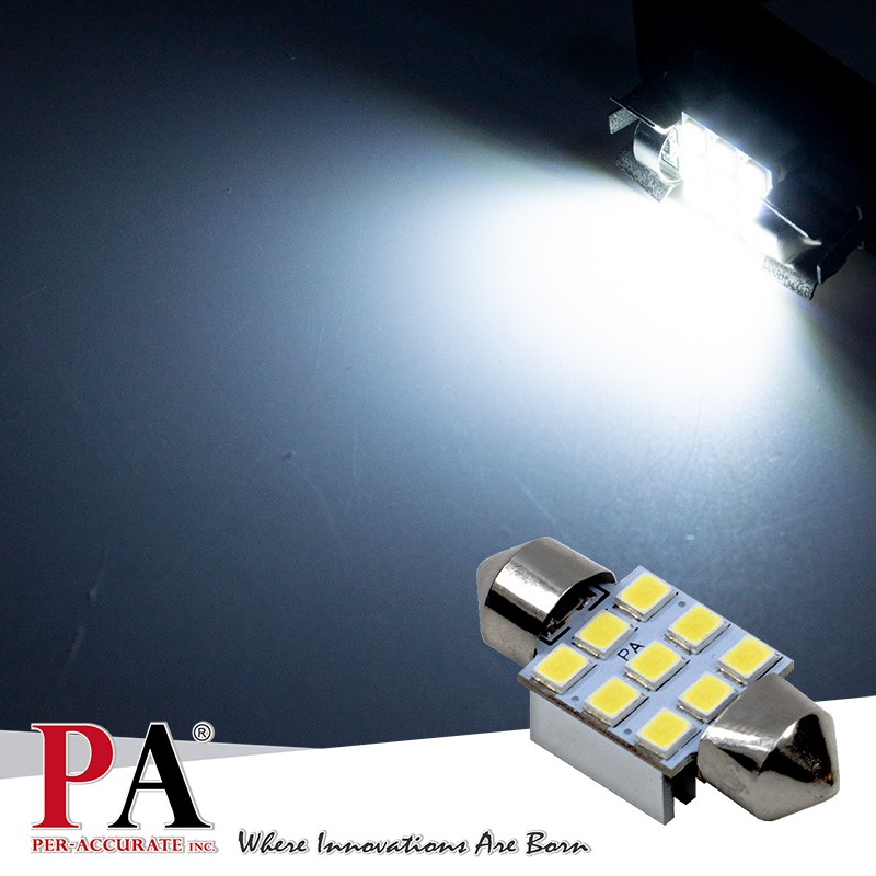 【PA LED】雙尖 28MM 31MM 暖白光 白光 2835 9晶 SMD LED 室內燈 牌照燈 行李箱燈 車廂燈, , large