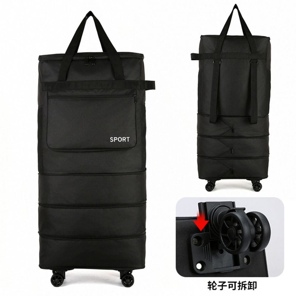lussuoso｜三合一多功能萬向輪擴充背提旅行袋, 黑色, large