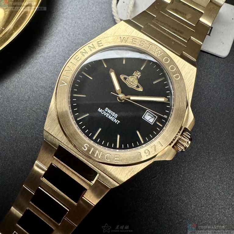 [星晴錶業]Vivienne Westwood手錶,38mm,VW30314黑色錶面金色錶殼金色精鋼錶帶款, , large