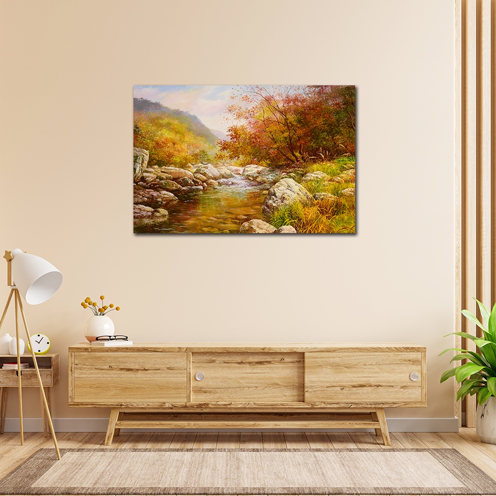 【御畫房】金秋溪水 國家一級畫師手繪油畫60&times;90cm(VF-08), , large