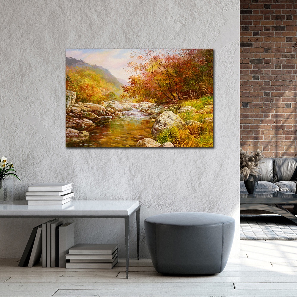 【御畫房】金秋溪水 國家一級畫師手繪油畫60&times;90cm(VF-08), , large