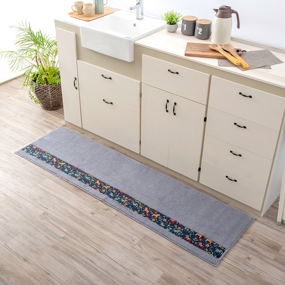 【HASHIZUME】Japan-Made Antibacterial & Deodorant Kitchen Mat 50&times;210cm &ndash; Light Gray (Nordic-Style Lucky Horse / Non-Slip Design / Machine-Washable), , large