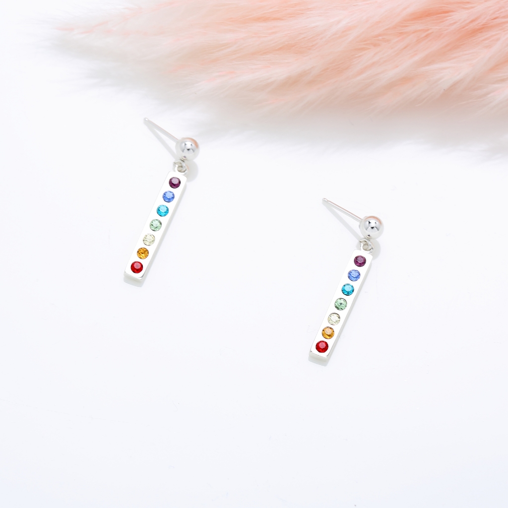 【Angel & Me】彩虹 能量 七脈輪 s925 純銀 彩鑽 耳環 耳夾 禮物, , large