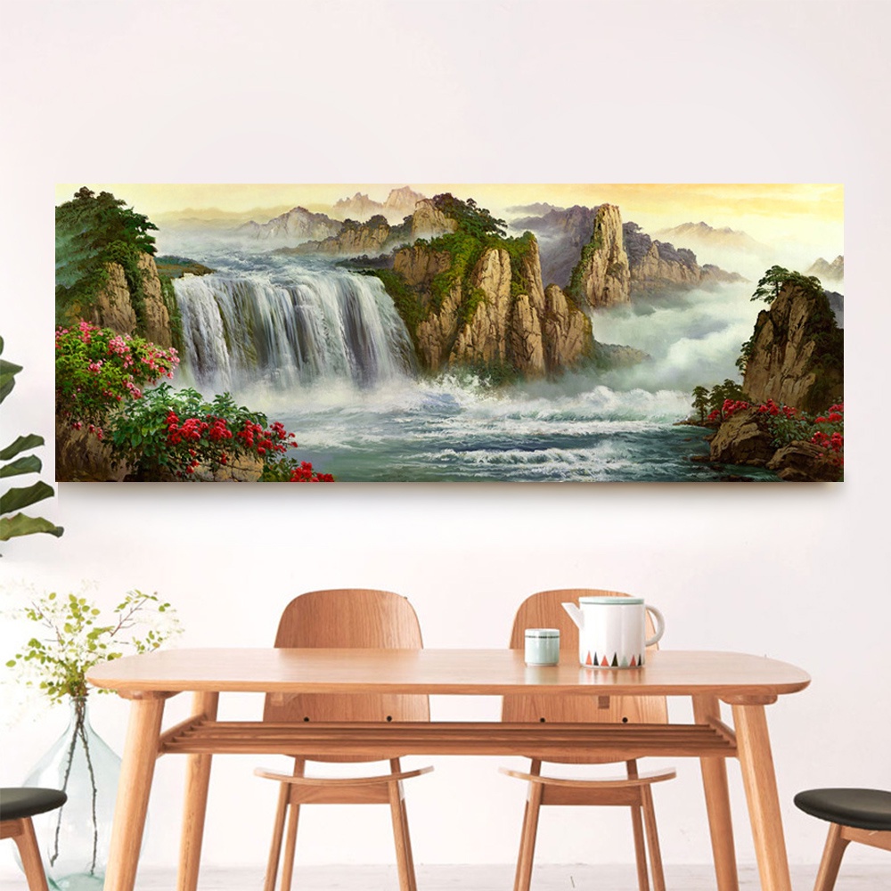 【御畫房】高山飛瀑 國家一級畫師手繪油畫60&times;120cm(VF-34), , large