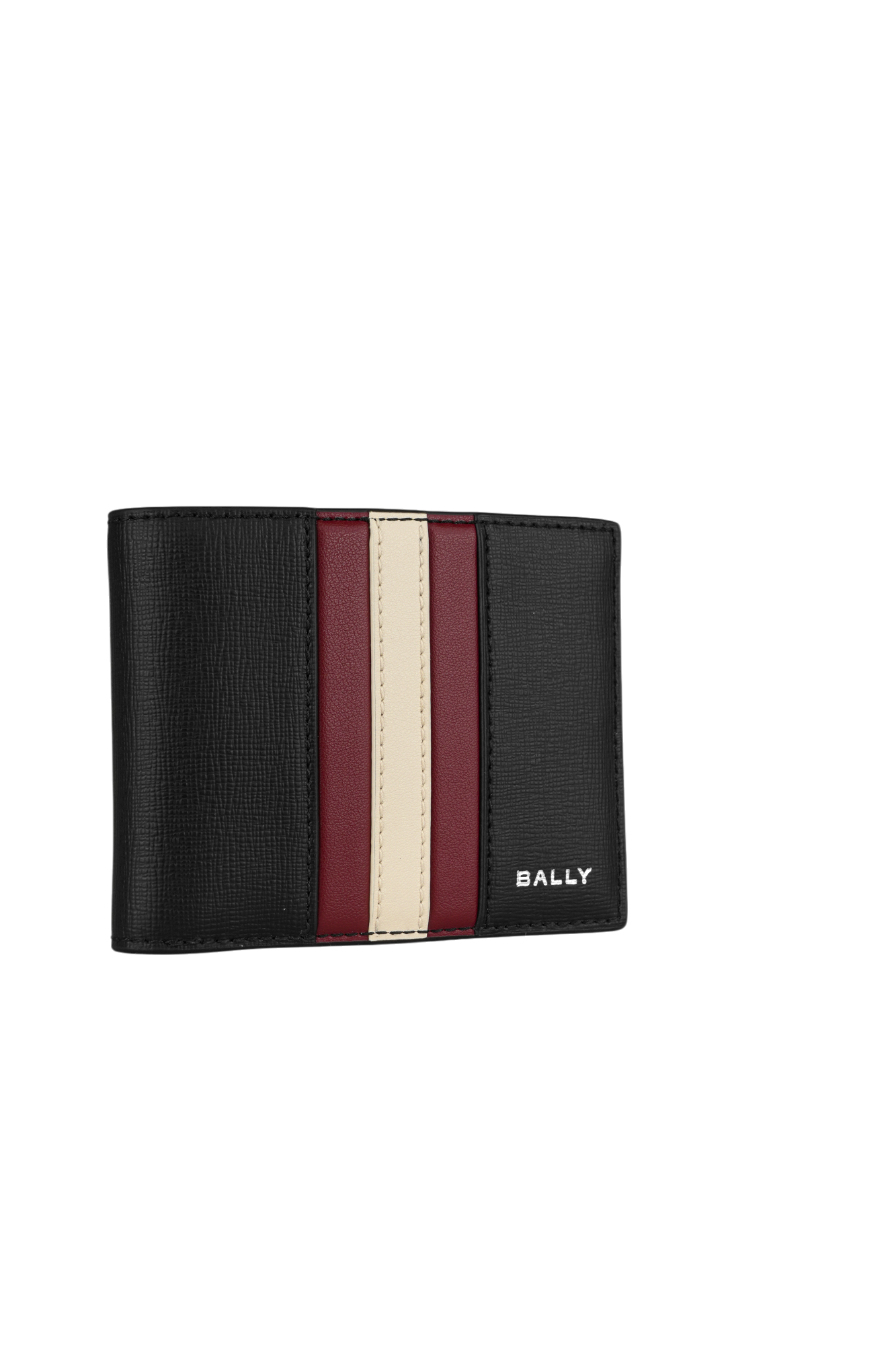 BALLY Mythos 紅白條紋再生牛皮對開6卡短夾/黑色, , large