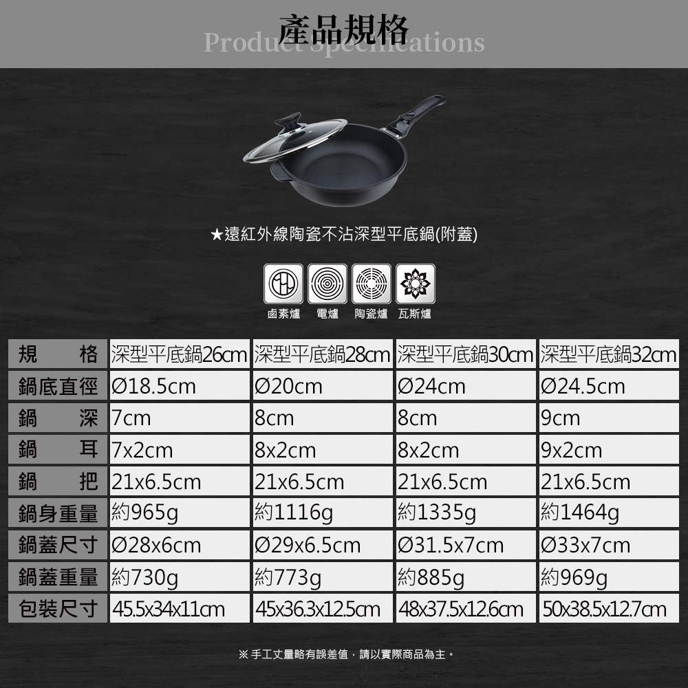 Miyaco 米雅可 遠紅外線陶瓷不沾深型平底鍋鐵鏟可用無蓋附蓋 無蓋26cm-Leidea樂德兒, , large