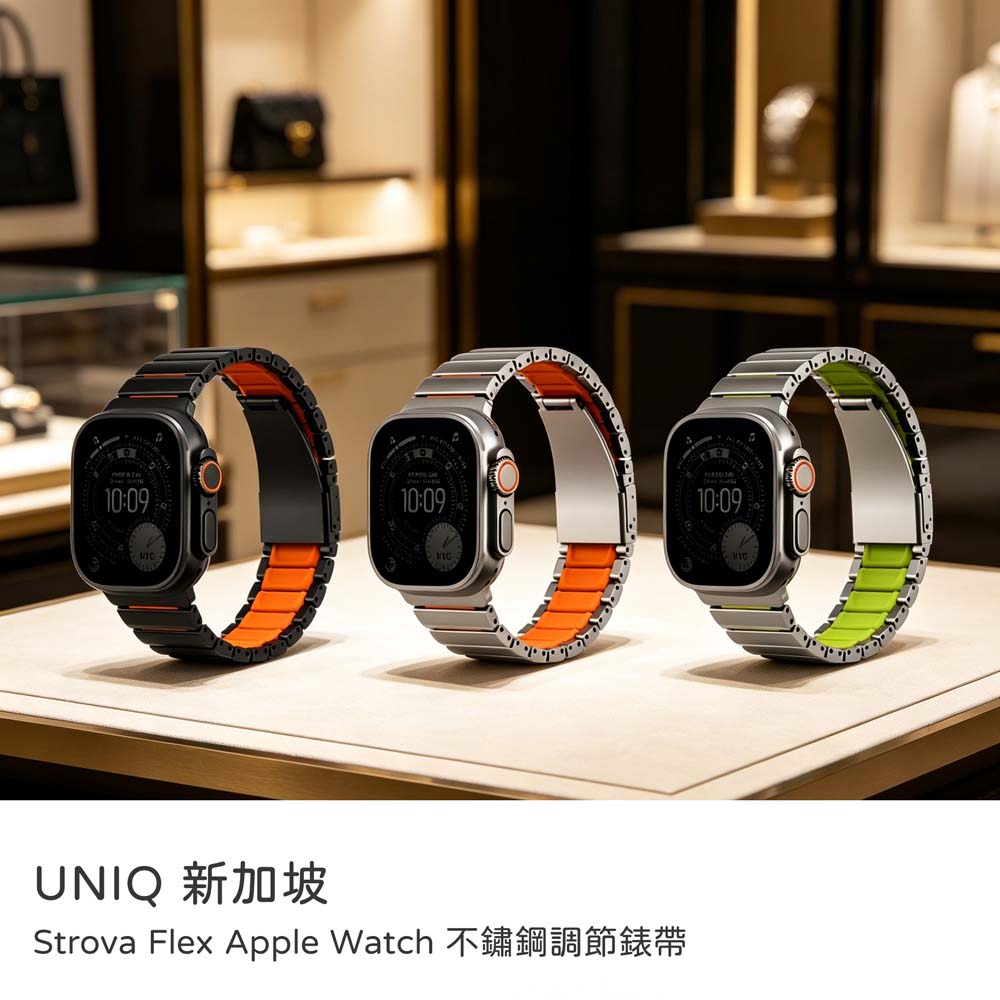 【山水之寶】UNIQ Apple watch 44/45/49/S10 46/S11 46mm錶帶Strova Flex不鏽鋼調節錶帶, , large