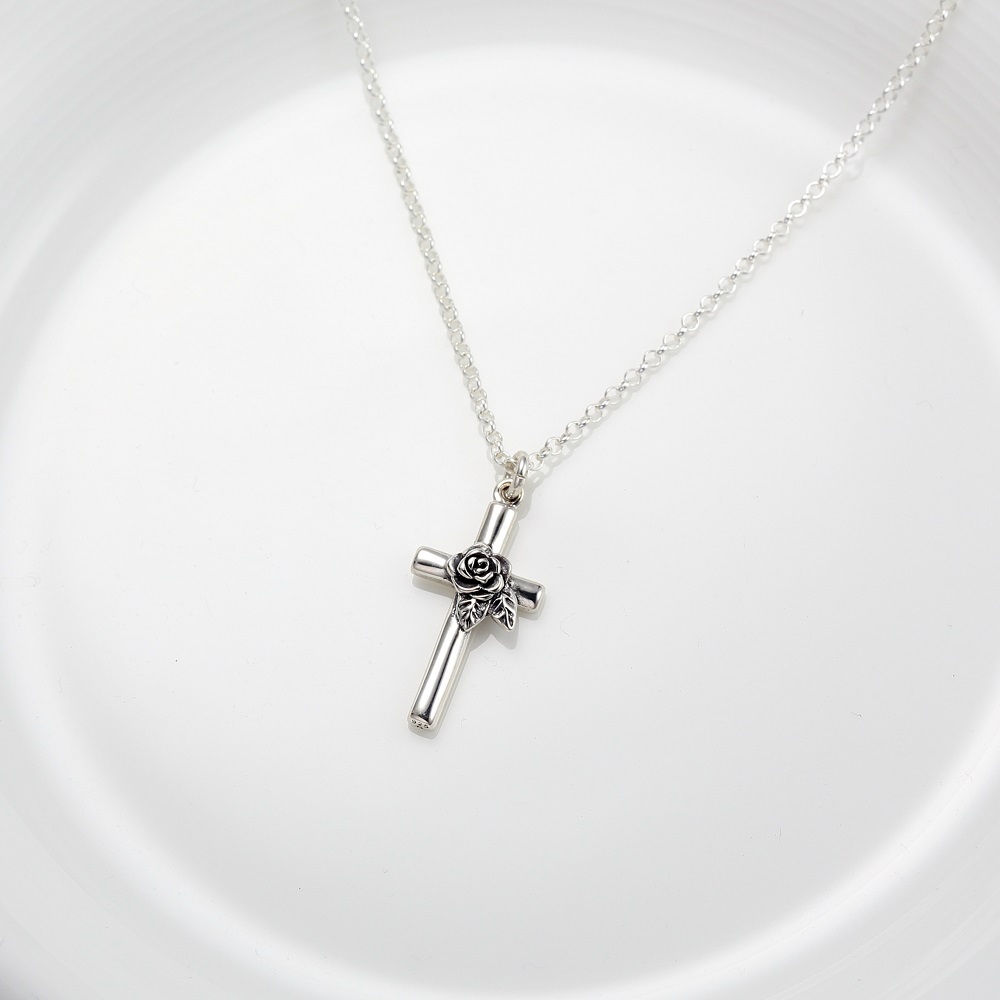 【Angel & Me】Rose Cross 925 sterling silver necklace Christmas Valentine Day gift, , large