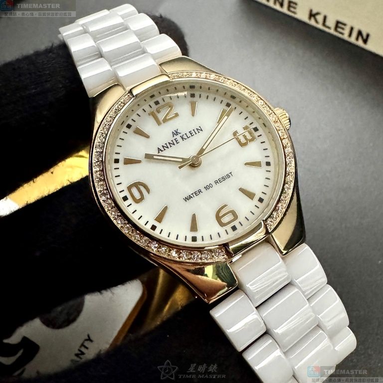 [星晴錶業]ANNE KLEIN手錶,34mm,AN00546白色, 貝母錶面金色錶殼白陶瓷錶帶款, , large