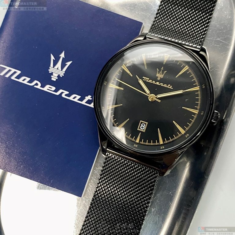 [星晴錶業]MASERATI手錶,46mm,R8853146001黑色錶面黑錶殼深黑色米蘭錶帶款, , large