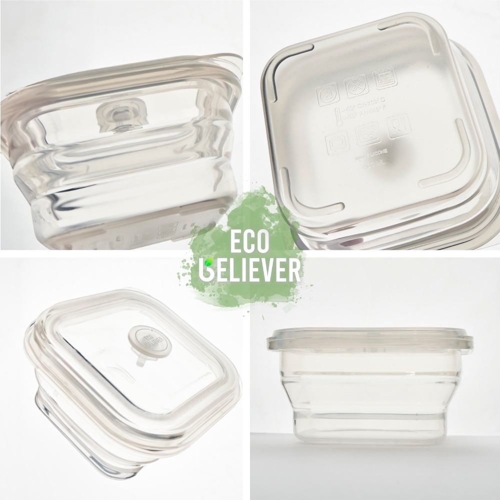 JC ECO BELIEVER Collapsible Silicone Food Storage Containers, BPA Free, Microwave, Freezer and Dishwasher Safe, Green 600ml, , large