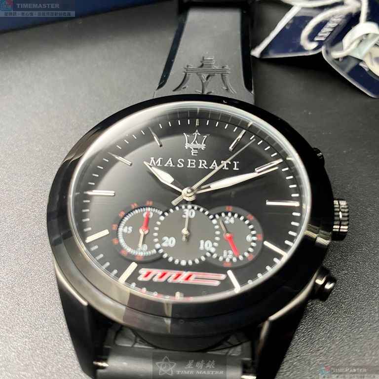 [星晴錶業]MASERATI手錶,46mm,R8871612004黑色錶面黑錶殼深黑色矽膠錶帶款, , large