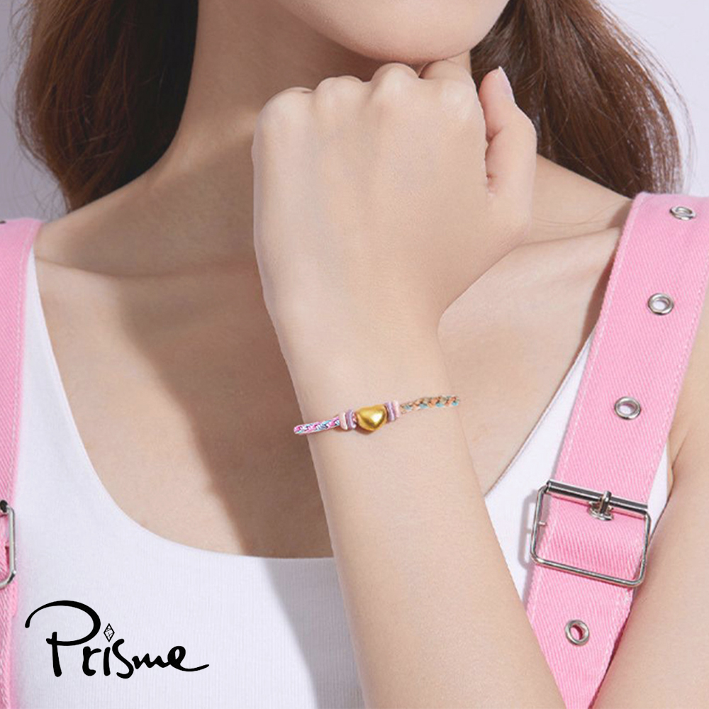 【Prisme Gold】黃金手鍊 愛心 彩色編繩手鍊 顏色隨機 (金重：約0.04錢&plusmn;0.02), , large