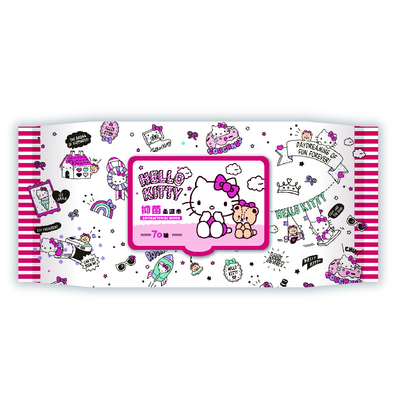 [寶富華]加蓋 Hello Kitty 交叉網眼布 抑菌柔濕巾70抽, , large