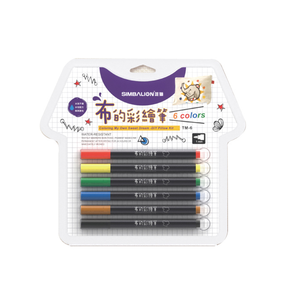 【SIMBALION 雄獅文具】布的雙頭彩繪筆 1mm 6色組 / 盒 TM-6, , large