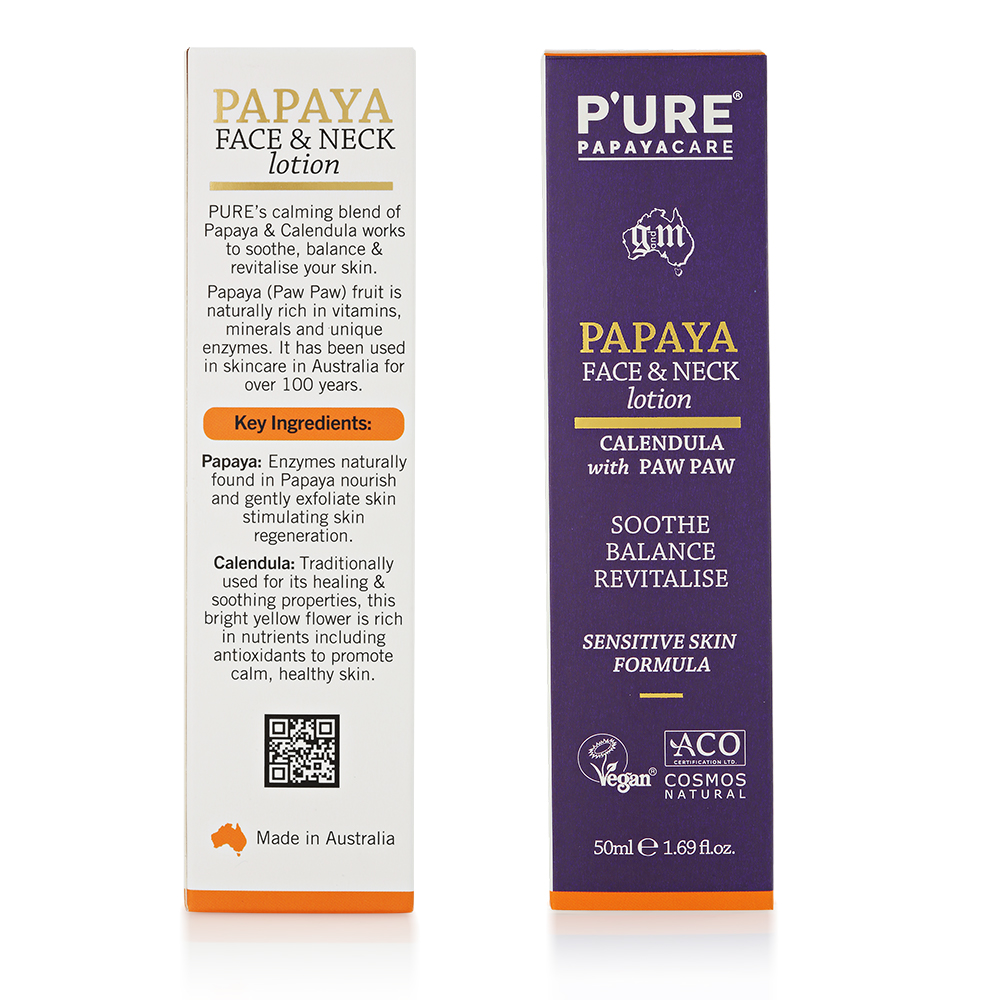 【澳洲 Pure Papayacare】木瓜臉頸乳液含金盞花玻尿酸(2入組 50ml/瓶 專業級), , large