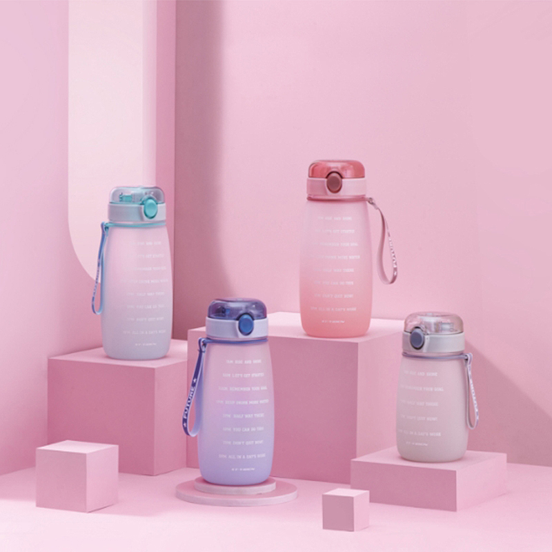Drinking straw water bottle 1L, 灰色, large