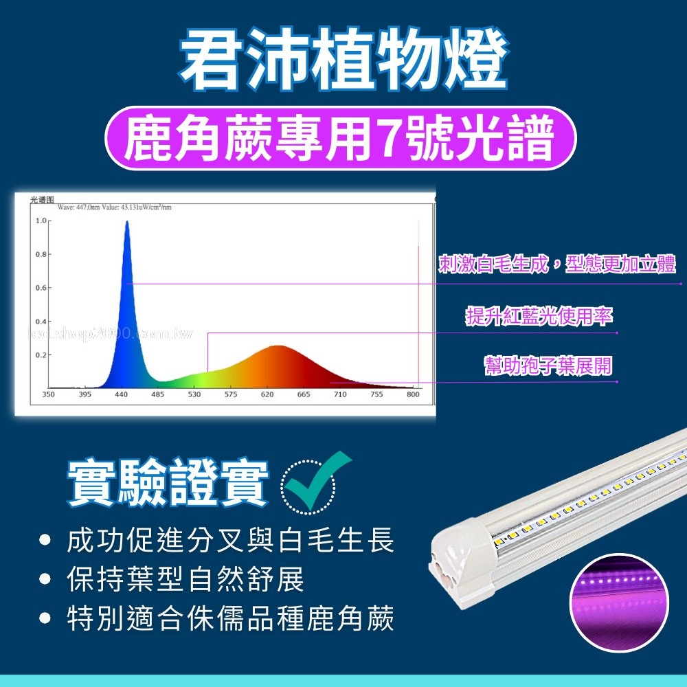 【君沛】7號光譜 藍光強化 4呎T8一體式 25W 抑制徒長 鹿角蕨推薦 觀葉植物 還原原色 層架燈, , large