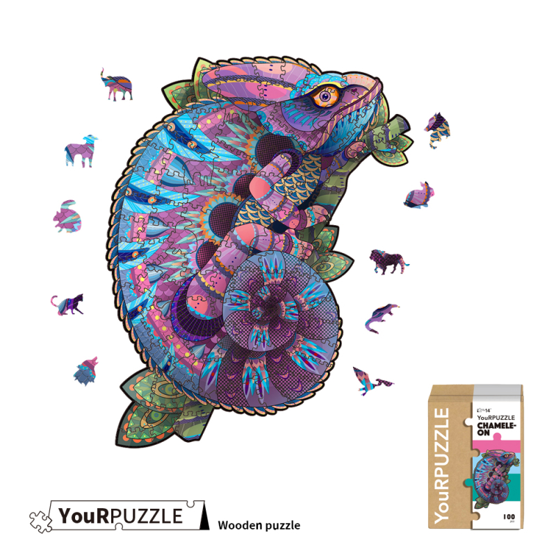 [積木共和國] 【YouRPUZZLE】台灣現貨變色龍拼圖(檢驗合格木質動物拼圖), , large