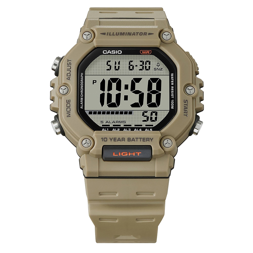 CASIO 卡西歐 大屏幕顯示 10年電力手錶-卡其 AE-1600H-5AV, , large