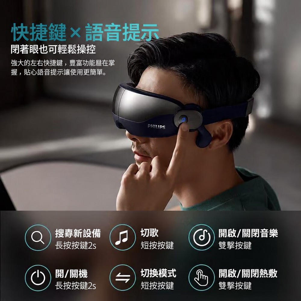 【Philips 飛利浦】溫感熱敷可視窗氣囊按壓眼部按摩儀 PPM3203E 藍牙音樂 Type-C充電 買就送CME-SK500, , large