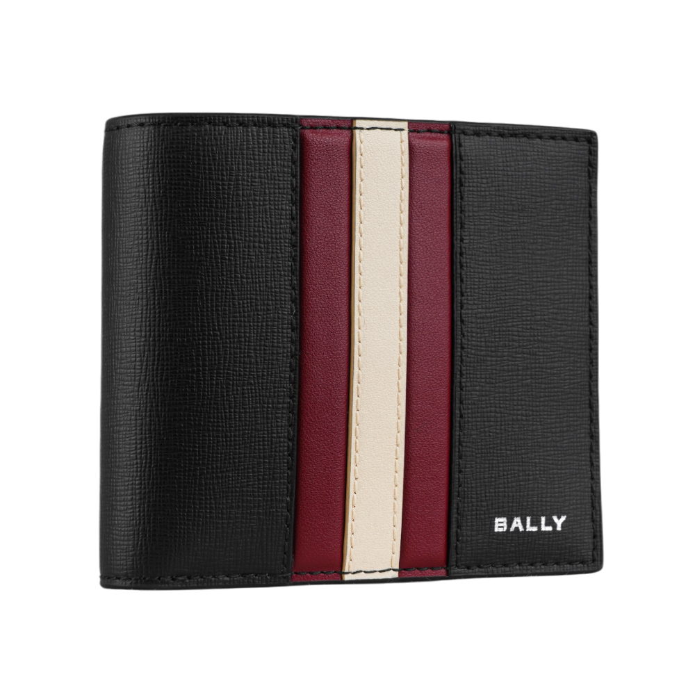 BALLY Mythos 紅白條紋再生牛皮對開零錢袋短夾/黑色, , large