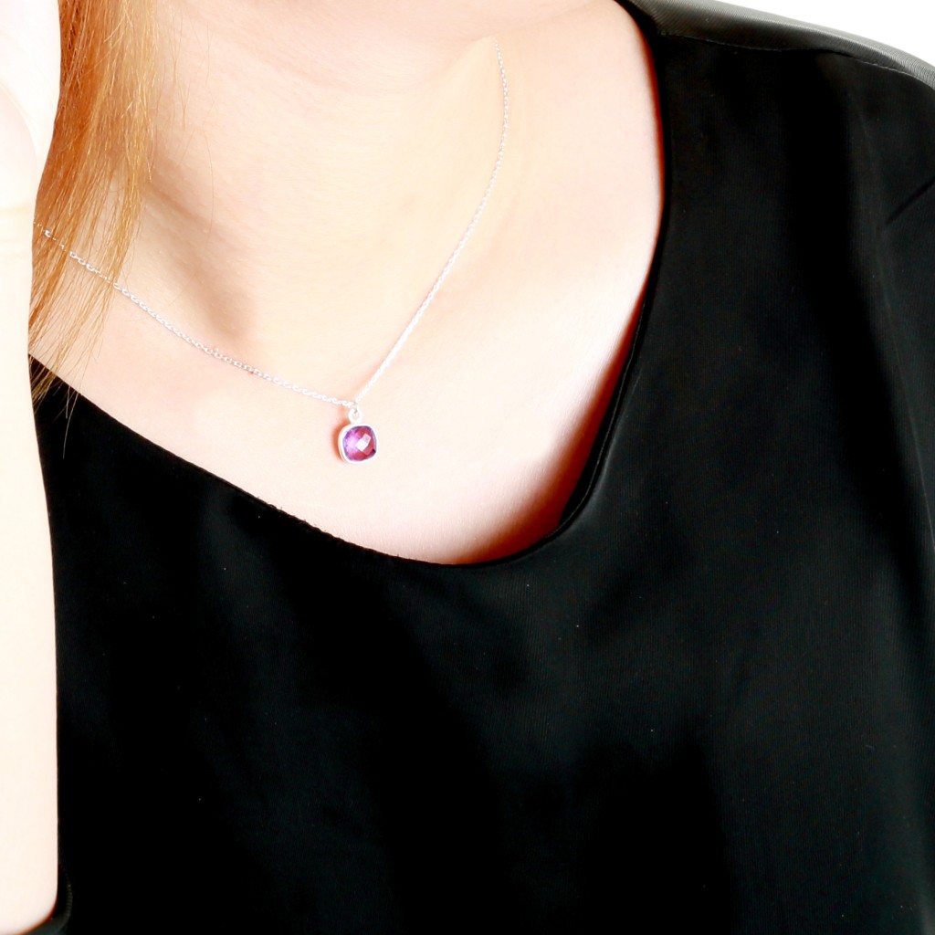 【Angel & Me】Amethyst square s925 sterling silver necklace Valentine Day gift, , large