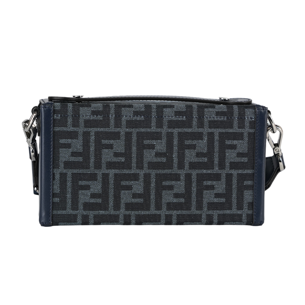 FENDI Soft Trunk FF Logo 緹花拼皮革二用包/牛仔藍, , large
