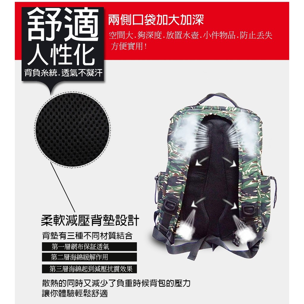 GS MALL 虎斑迷彩 雙肩防水萬用大背包 海陸仔 雙肩包 迷彩包 萬用包 後背包 電腦包 防水包 雙肩包 虎斑迷彩, , large