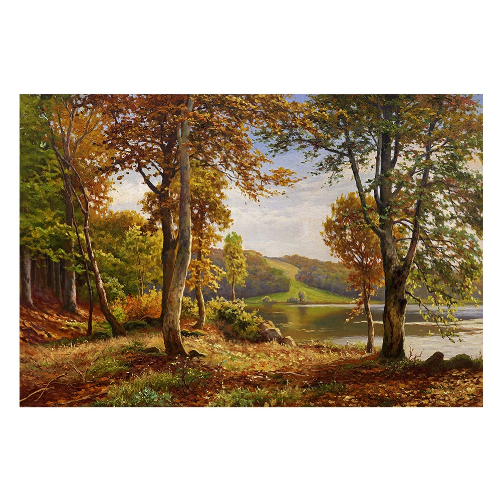 【御畫房】湖畔風景 國家一級畫師手繪油畫60&times;90cm(VF-194), , large