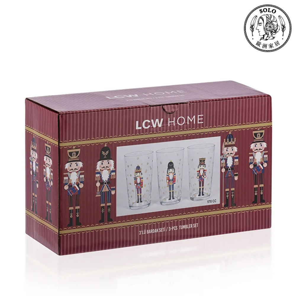 【SOLO Vintage】LCW Home 570ml Nutcracker Glass Cup Set of 3 Water Cup Juice Cup Made in Turkey, , large