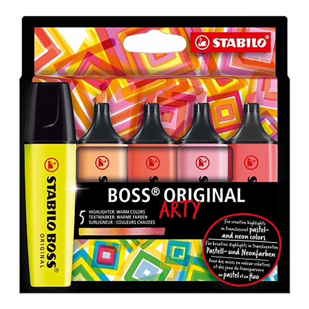 STABILO 德國 思筆樂 BOSS ORIGINAL ARTY 波士經典螢光筆  5色暖色系組/盒 ST70/5-02-1-20, , large