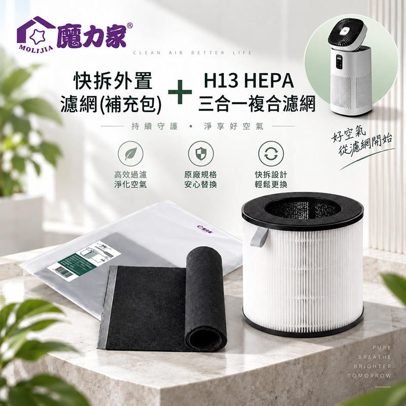 【MOLIJIA 魔力家】M196 風扇UV空氣清淨機-專用配件-高效濾淨6件組, , large