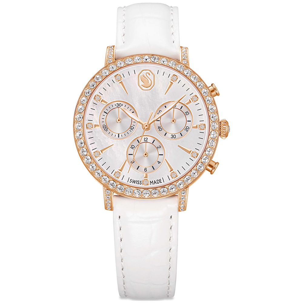 SWAROVSKI 施華洛世奇 Dextera Octagon 珍珠貝水晶三眼計時女錶-36mm  送禮推薦(5754536), , large