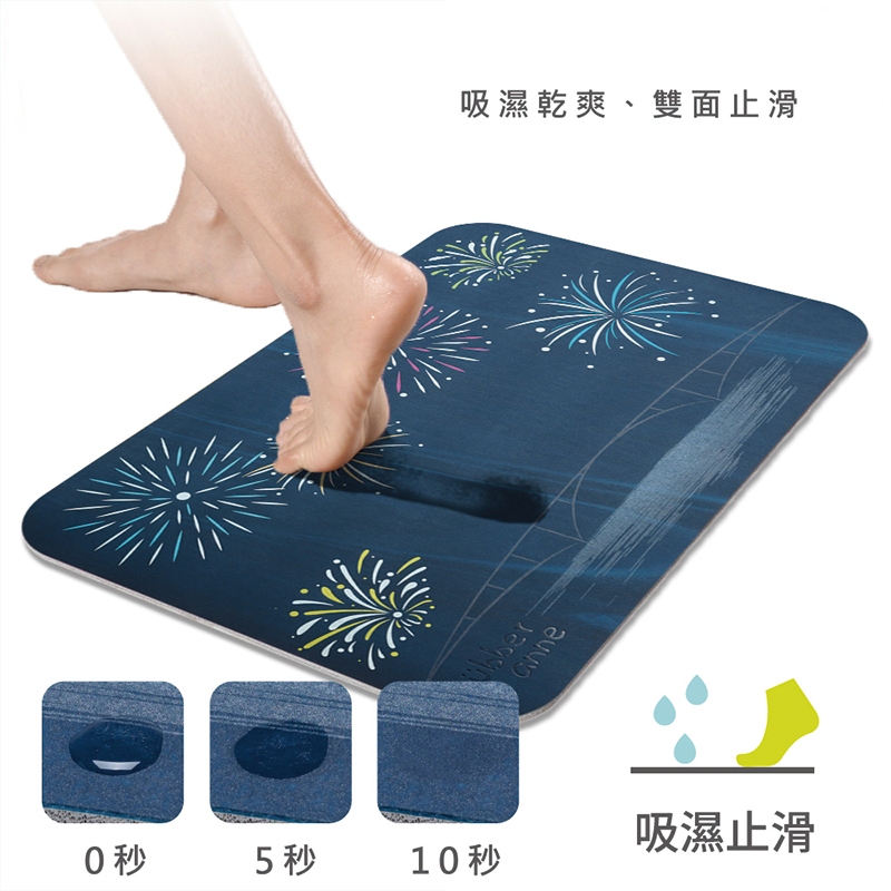 【怪獸】rubber anne 10秒頂吸 夜光版 軟式珪藻土吸水地墊 花火節 (60x40cm) -黑系列, , large