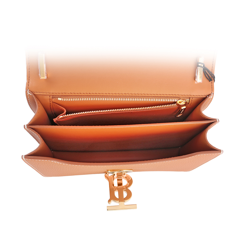 BURBERRY TB Logo 顆粒小牛皮斜背包/小款/焦糖色, , large
