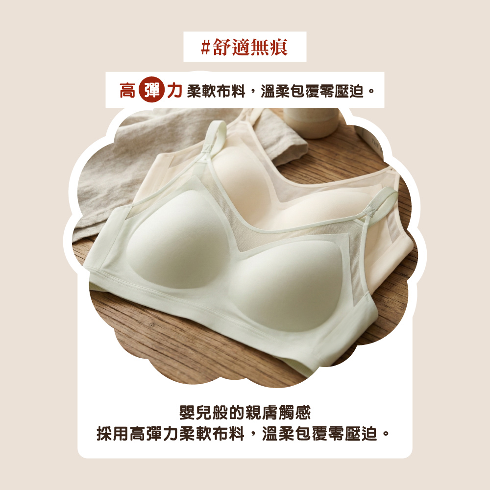 【伊柔EVEROY】偷心視角 無痕裸感無鋼圈內衣 M-2XL｜網紗微性感 W033-81 薄荷綠, , large