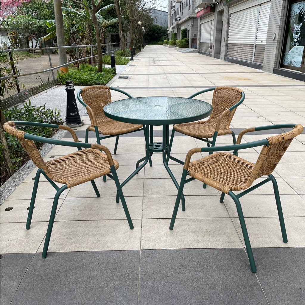 【BROTHER兄弟牌】免運費優惠80cm戶外玻璃庭院圓桌 80cm (綠色/黑色) ，中間大盤18公分，更加穩固，另有, , large