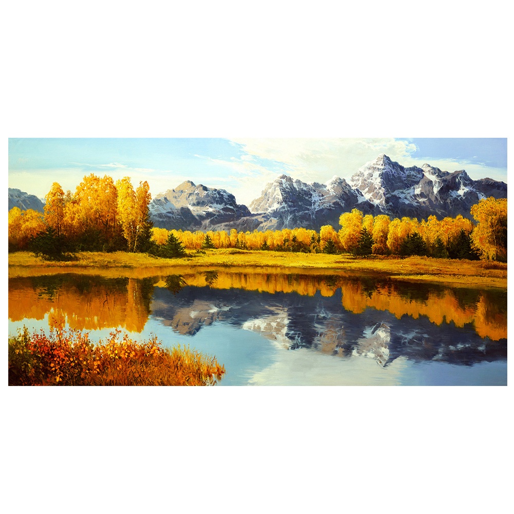 【御畫房】湖畔秋色 國家一級畫師手繪油畫60&times;120cm(VF-131), , large