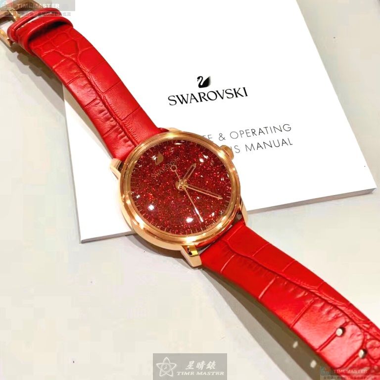 [星晴錶業]SWAROVSKI手錶,38mm,SW00005大紅色錶面玫瑰金錶殼大紅色真皮皮革錶帶款, , large