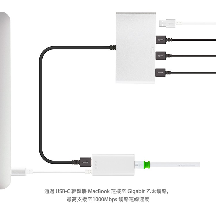 Moshi USB-C to Gigabit 乙太網路轉接線, , large