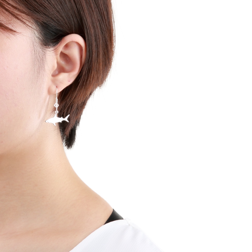 【Angel & Me】Cute Shark s925 sterling silver earrings (changeable ear clips) gift, , large